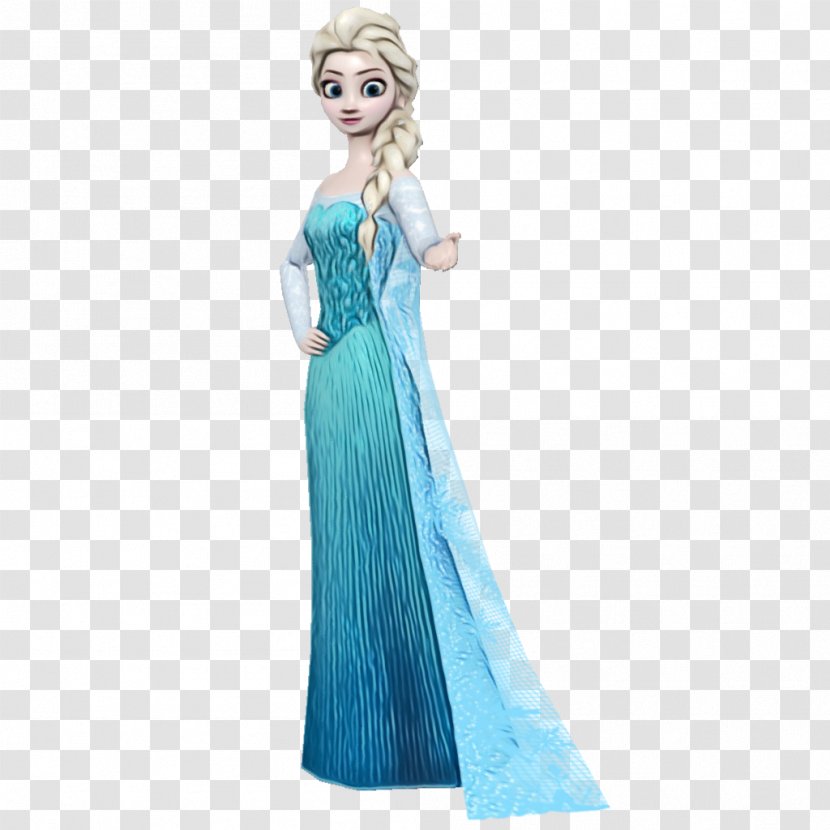 Clothing Blue Dress Doll Gown - Watercolor - Barbie Figurine Transparent PNG