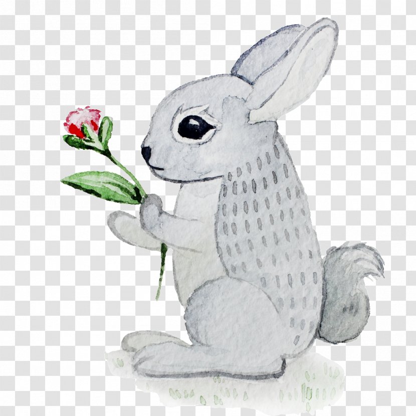 Domestic Rabbit Watercolour Flowers Drawing - Watercolor Transparent PNG