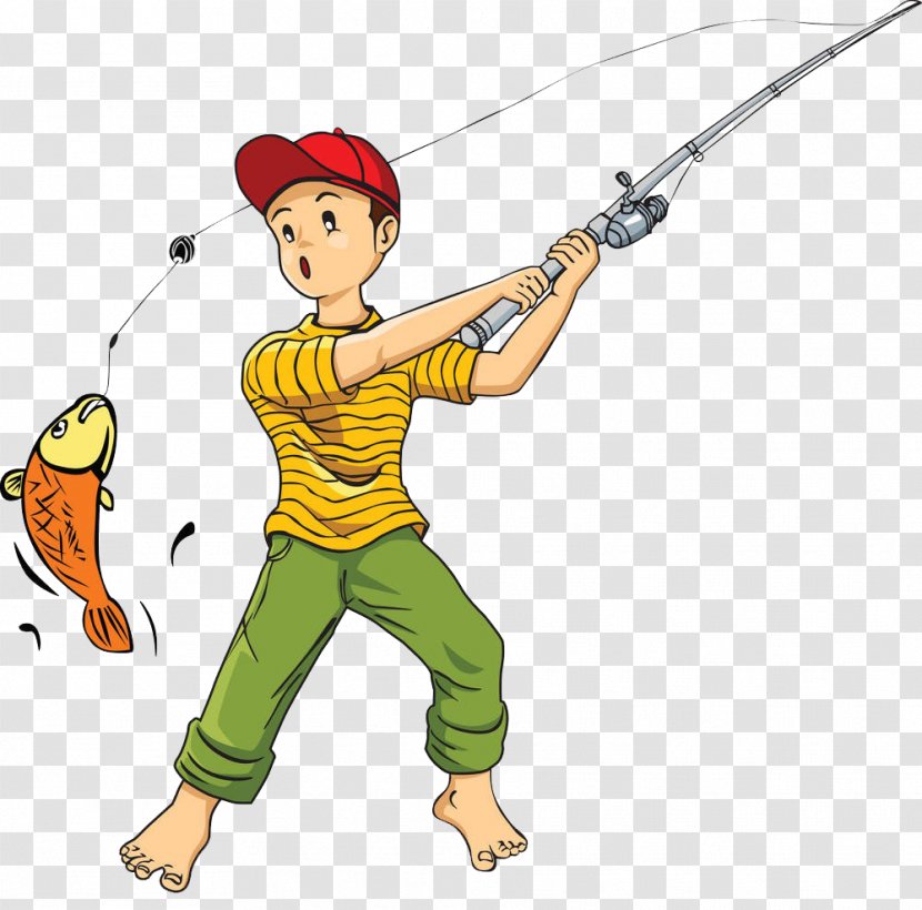 Fishing Rod Cartoon Clip Art - Boy - Catch Fish Transparent PNG