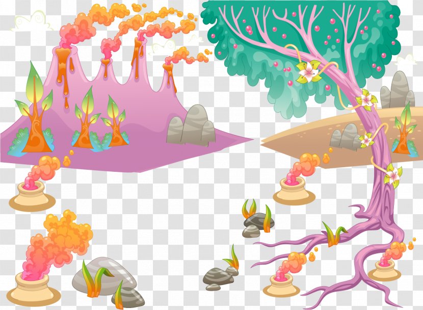 Cartoon Volcano Landscape - Volcanic Park Transparent PNG