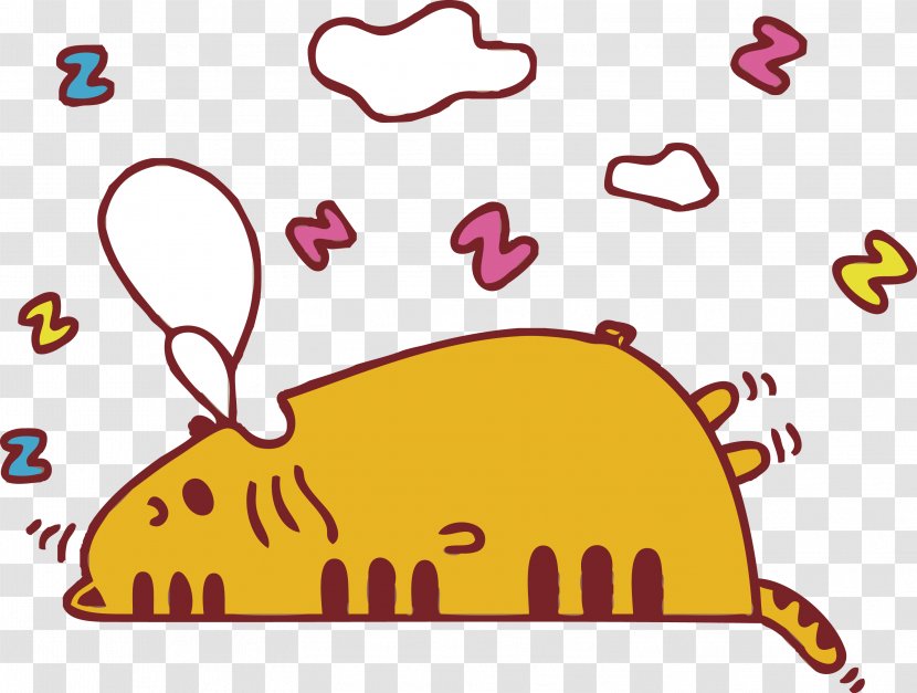 Cat Wall Sticker Clip Art - Organism - Cartoon Cute Lazy Sleeping Rhubarb Transparent PNG