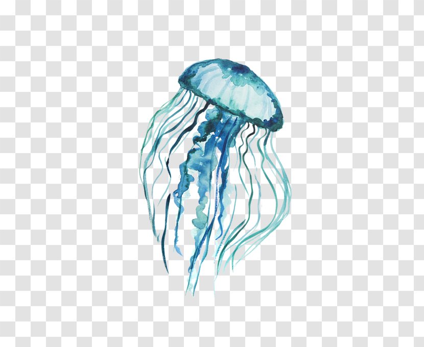 Blue Jellyfish Printing Art Watercolor Painting - Invertebrate Transparent PNG