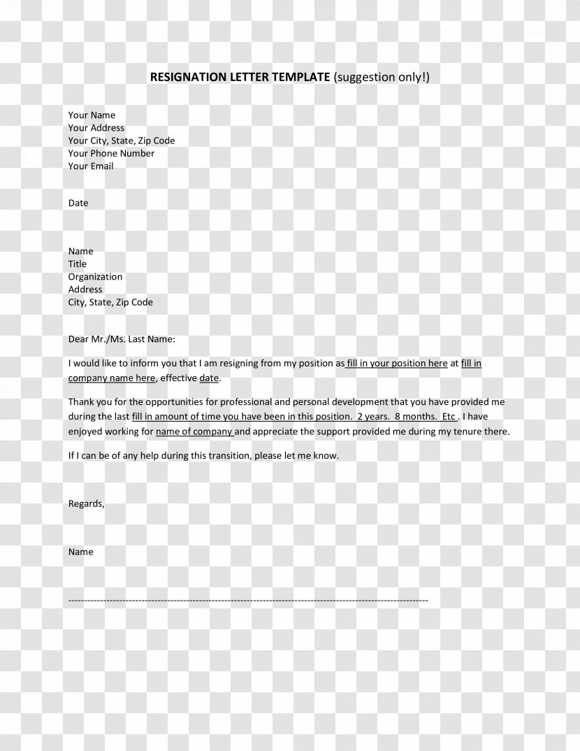 Application For Employment Form Document Training - Rectangle - Resignation Transparent PNG