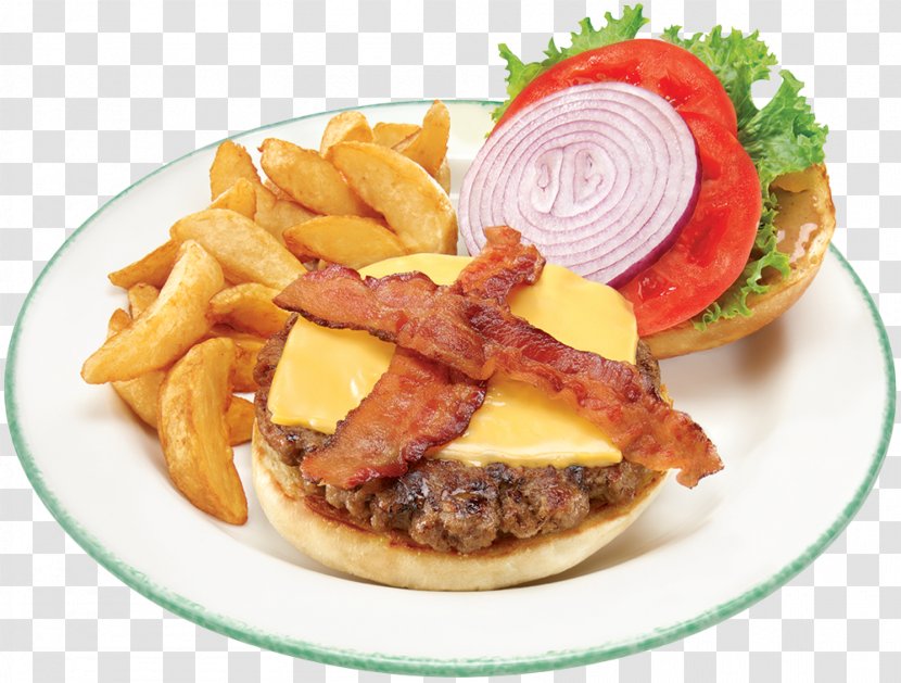 French Fries Hamburger Cheeseburger Full Breakfast Sandwich - Dish - Bacon Transparent PNG