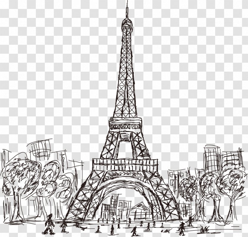 Eiffel Tower Drawing Calendar Illustration - Monochrome Photography - Vector In Paris Artwork Transparent PNG