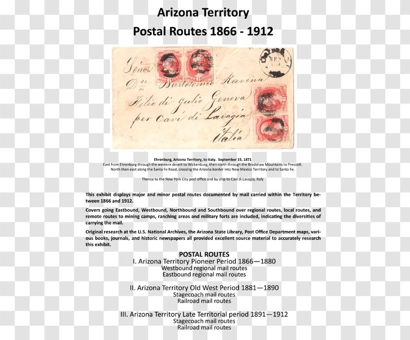 Wickenburg Arizona Territory Ehrenberg New Mexico United States Postal Service - Title Pages Transparent PNG