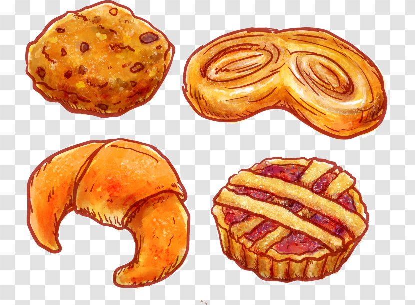 Danish Pastry Croissant Bakery Portuguese Sweet Bread - Bun - Vector Painted Croissants Transparent PNG