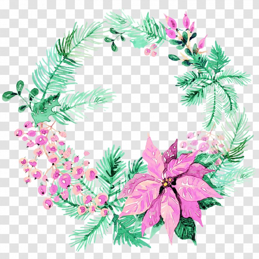 Watercolor Christmas Wreath - Day - Conifer Colorado Spruce Transparent PNG