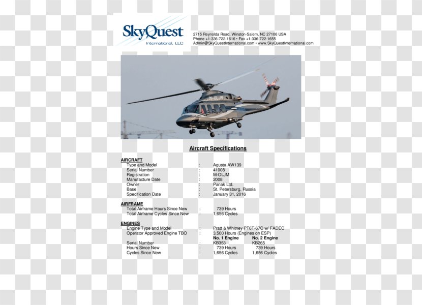 Helicopter Rotor Aircraft AgustaWestland AW139 - Agustawestland - Sky Transparent PNG