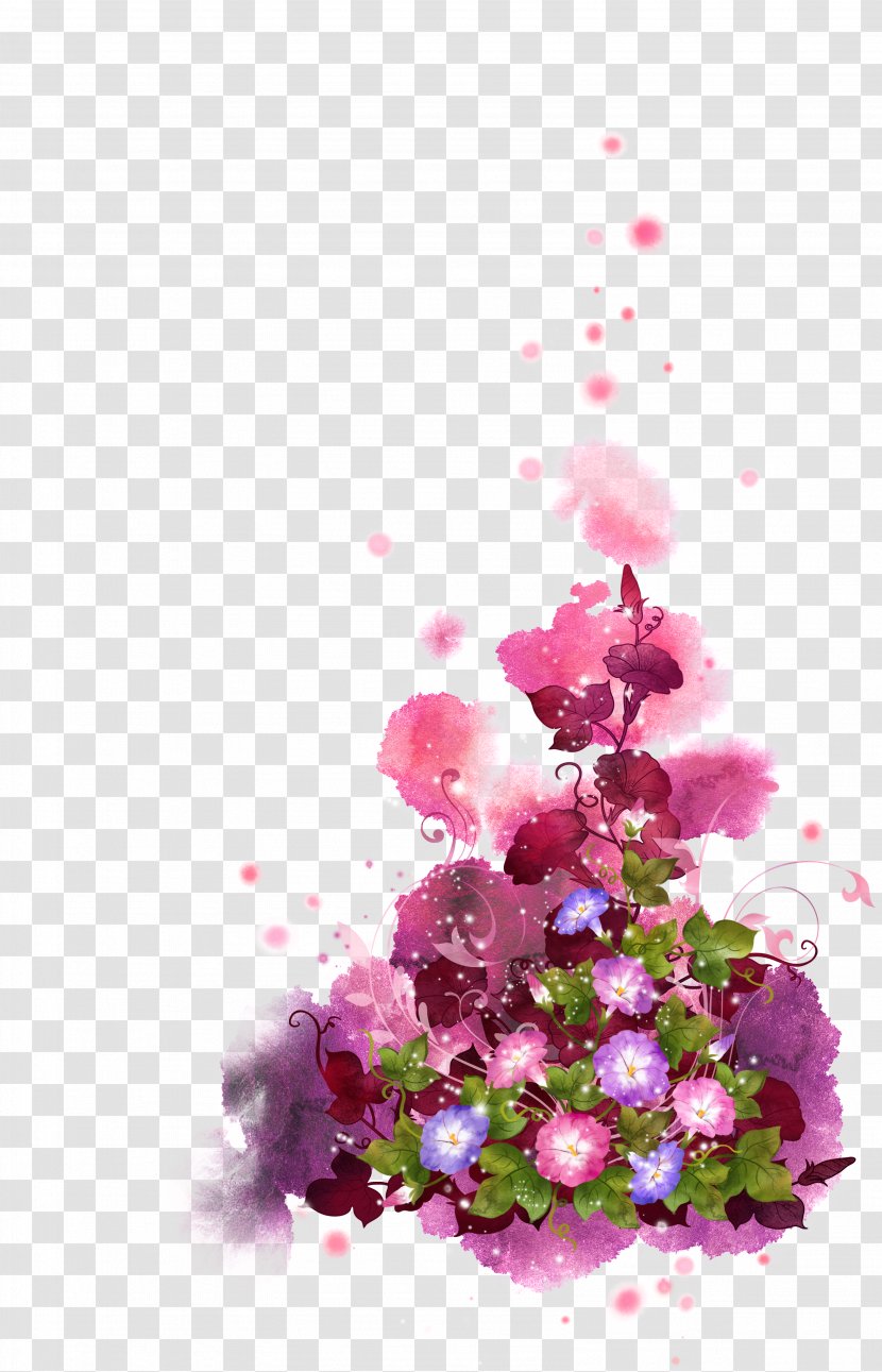 Flower Graphic Design Clip Art - Floristry - Ink Pink Fantasy Flowers Background Transparent PNG
