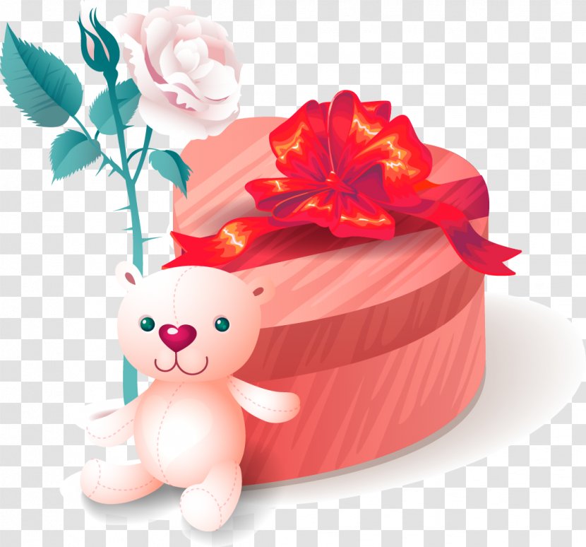 Valentine's Day Gift Greeting & Note Cards Clip Art - Flower - Vector Christmas Box Valentine Bear Rose Transparent PNG