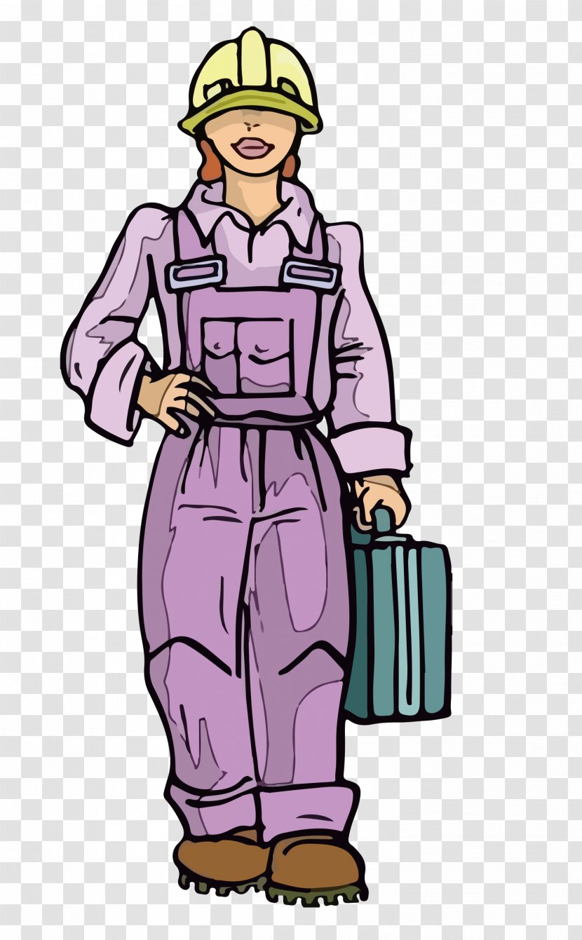 Cartoon Laborer Clip Art - Windows Metafile - Carrying The Toolbox Of Female Worker Vector Transparent PNG