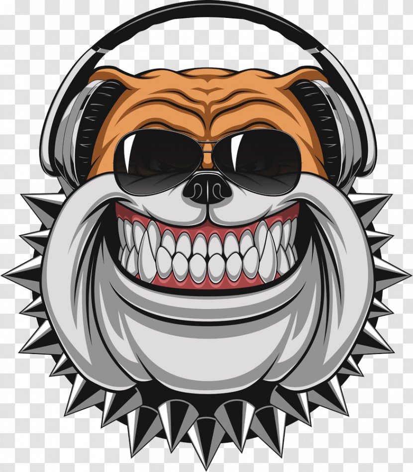 Bulldog Stock Illustration - Dog Collar - Laughing Wearing Headphones Transparent PNG