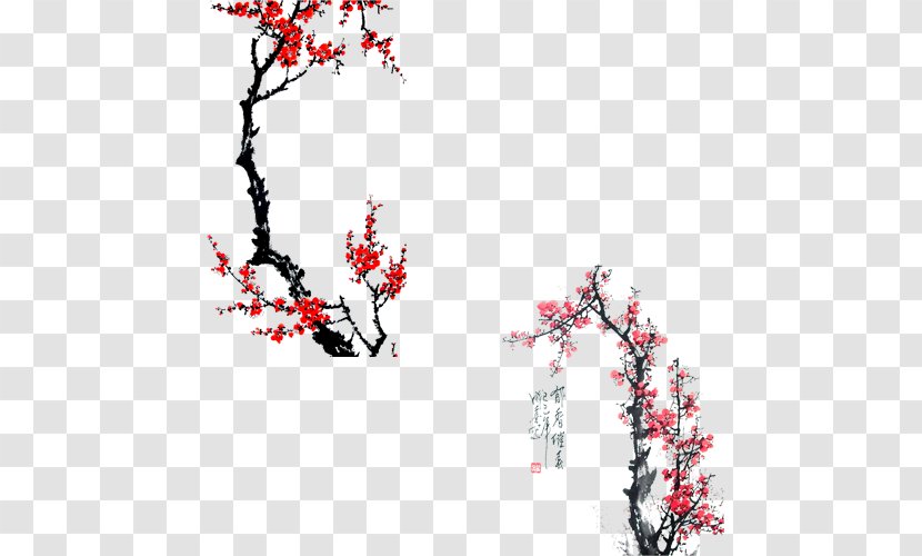 Ink Wash Painting Plum Blossom Chinese Illustration Transparent PNG