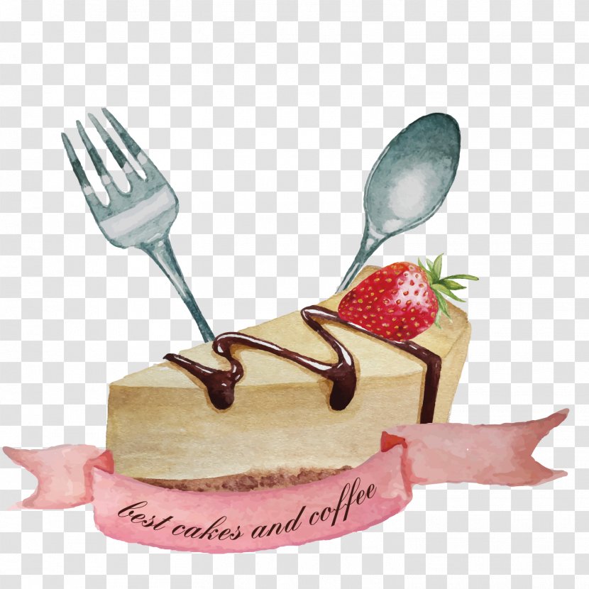 Bakery Watercolor Painting Spoon Cake - Strawberry Mousse Transparent PNG
