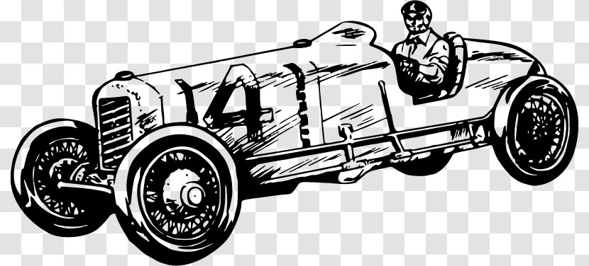 Vintage Car Auto Racing Sports Clip Art - Black And White - Race Transparent PNG