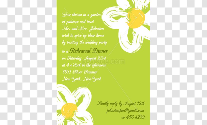 Green White Yellow Floral Design Bridal Shower - Cartoon - Dinner Invitation Transparent PNG
