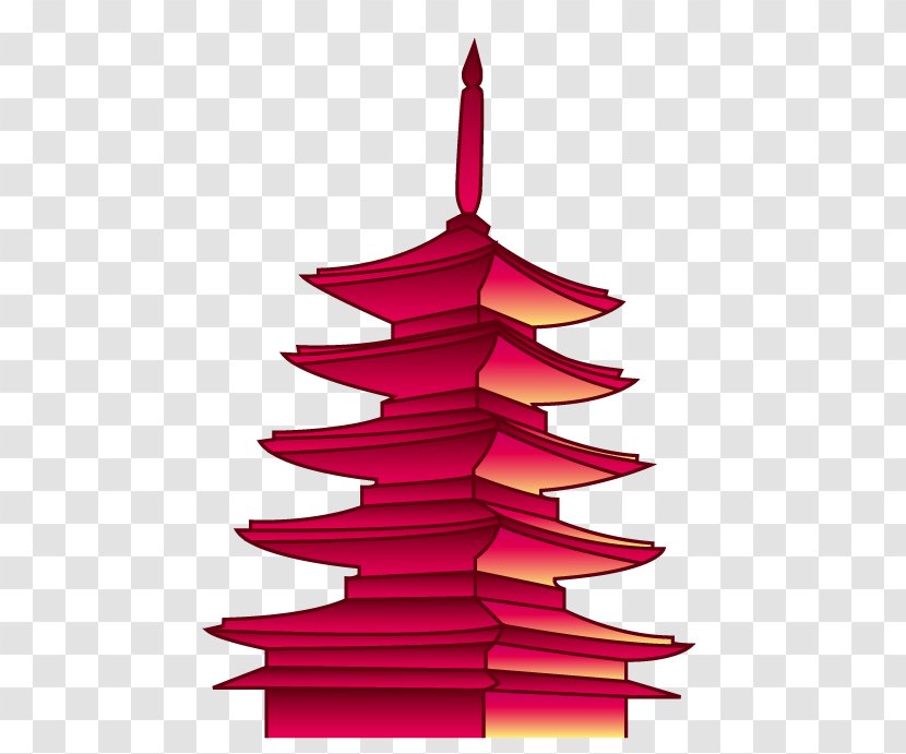 Yellow Crane Tower Pagoda - Christmas Tree - Red Building Transparent PNG