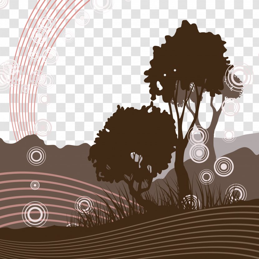 Tree Drawing Silhouette Illustration - Floral Design - Vector Brown Field Transparent PNG