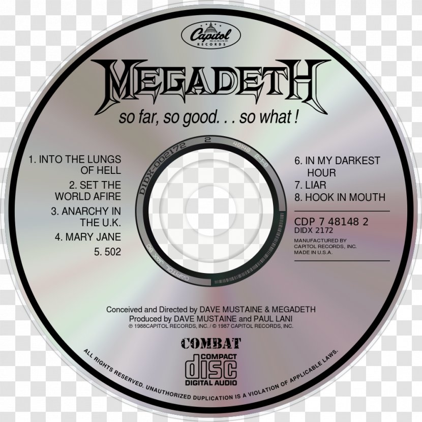 Compact Disc Megadeth So Far, Good... What! Killing Is My Business... And Business Good! Anarchy In The U.K. - Heart Transparent PNG