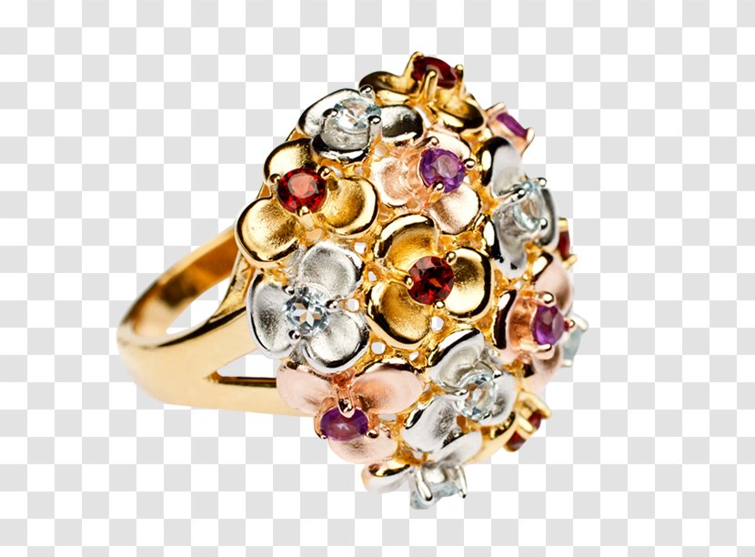 Earring Gemstone Jewellery Gold - Flower Ring Transparent PNG