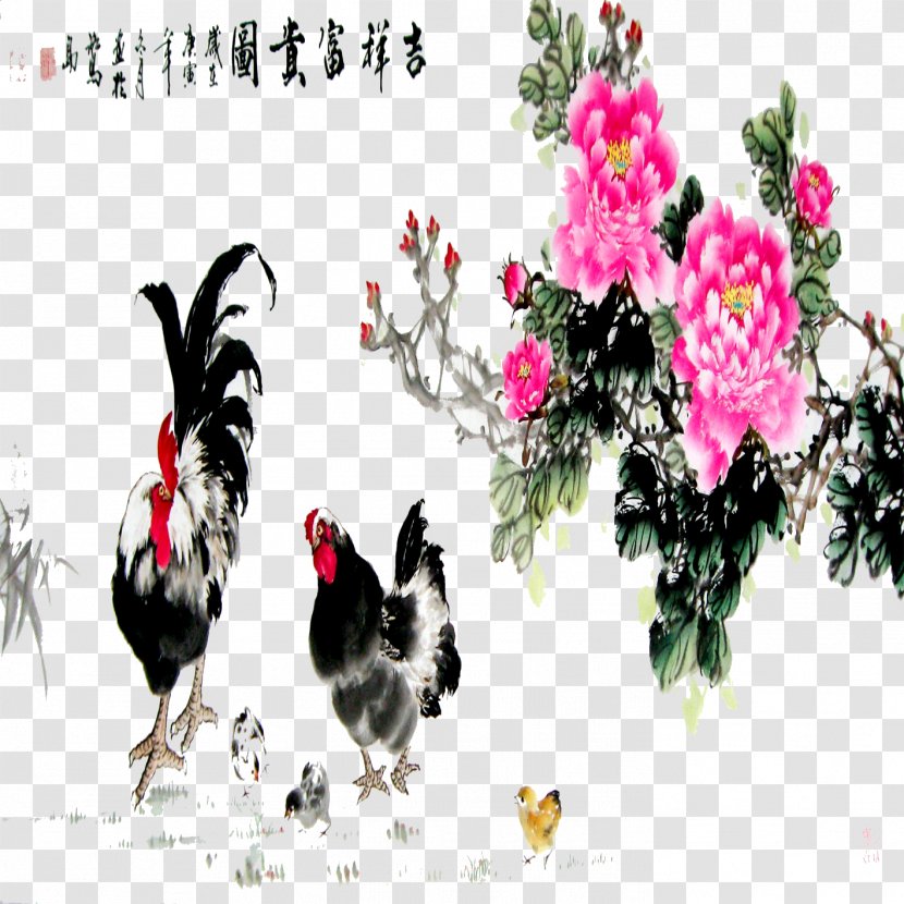 Rooster Chicken Moutan Peony Transparent PNG