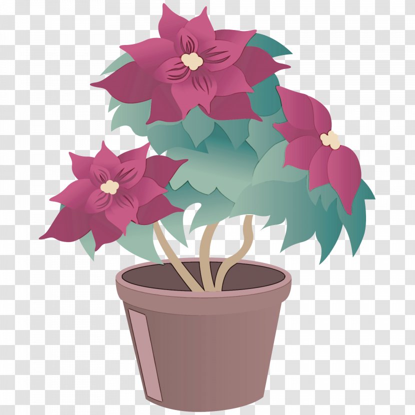 Flowerpot Flower Plant Poinsettia Leaf - Houseplant Flowering Transparent PNG