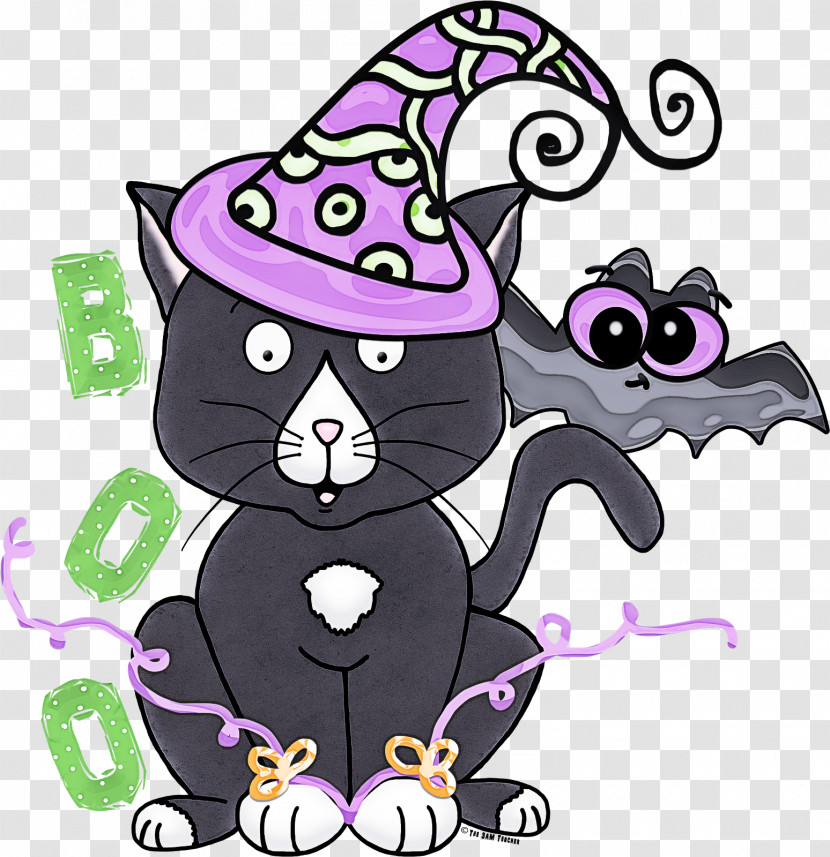 Purple Violet Cartoon Black Cat Witch Hat Transparent PNG