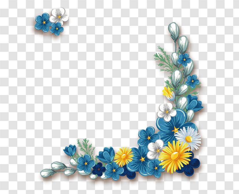 Flower Border - Blue - Floral Design Transparent PNG