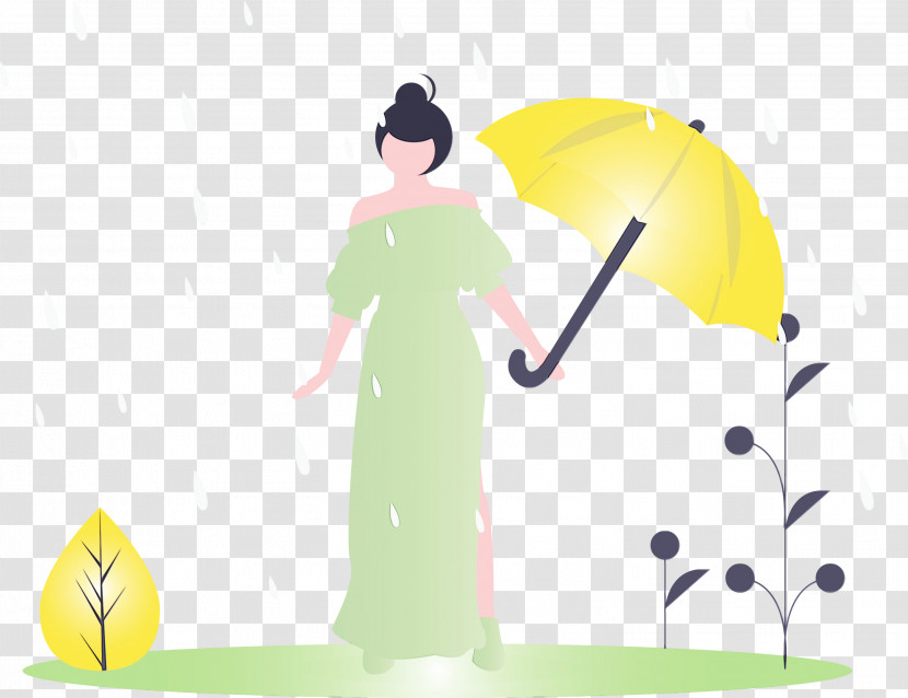 Green Yellow Cartoon Line Umbrella Transparent PNG