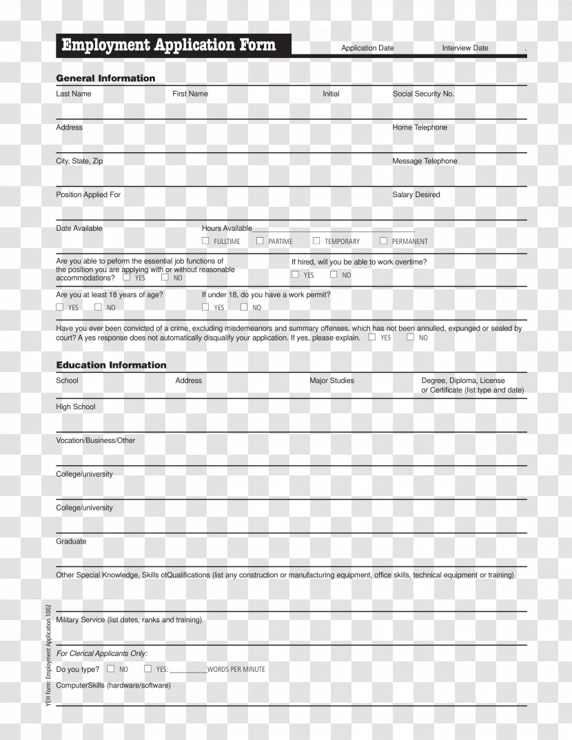 Application For Employment Template Job Résumé - Watercolor - Permit To Work Form Transparent PNG