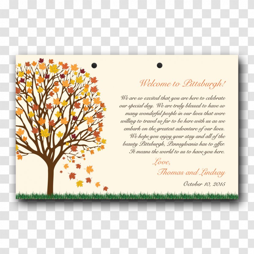 Wedding Invitation Reception Autumn Place Cards - Tree - Welcome To Wedding. Transparent PNG