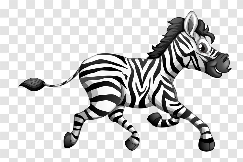 Zebra Cartoon Horse Clip Art - Monochrome - Running Transparent PNG