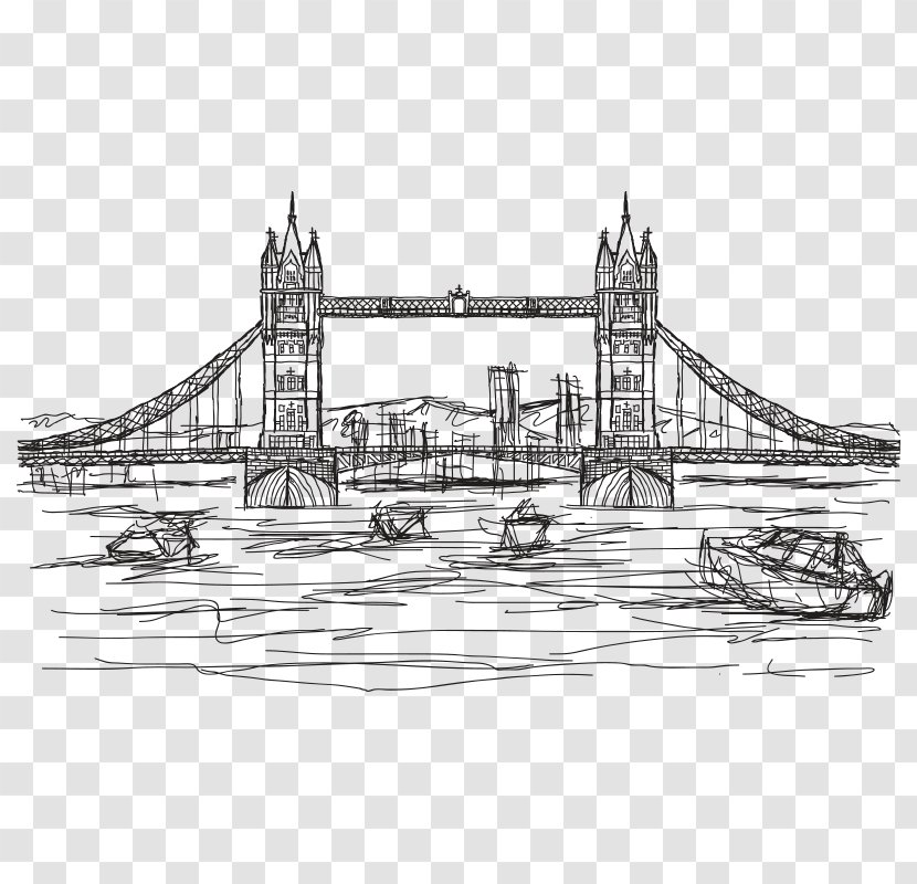 Statue Of Liberty Tower Bridge Drawing Illustration - Tourism - Hand Drawn Line Book London Transparent PNG