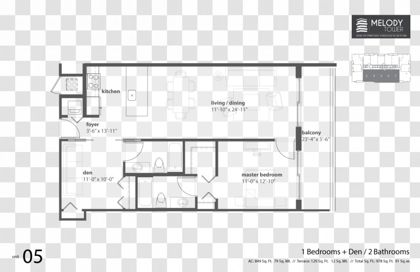 Floor Plan Melody Tower Apartment Room - Drawing - Real Estate Transparent PNG