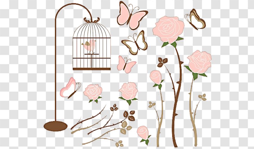 Butterfly Clip Art - Heart - Bird Cage Flowers Beautiful Material Free To Pull Transparent PNG