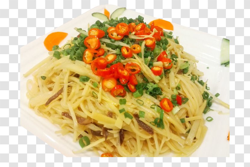 Spaghetti Aglio E Olio Chow Mein Alla Puttanesca Lo Fried Noodles - Scallion Shredded Bamboo Shoots Transparent PNG