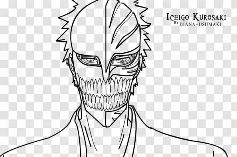Ichigo Kurosaki Line Art Drawing Visored Sketch - Face - Venom Transparent PNG