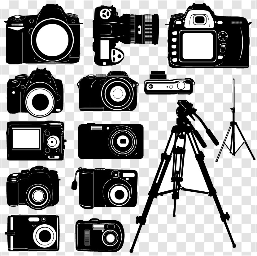 Digital Camera Silhouette - Black And White Vector Material, Transparent PNG