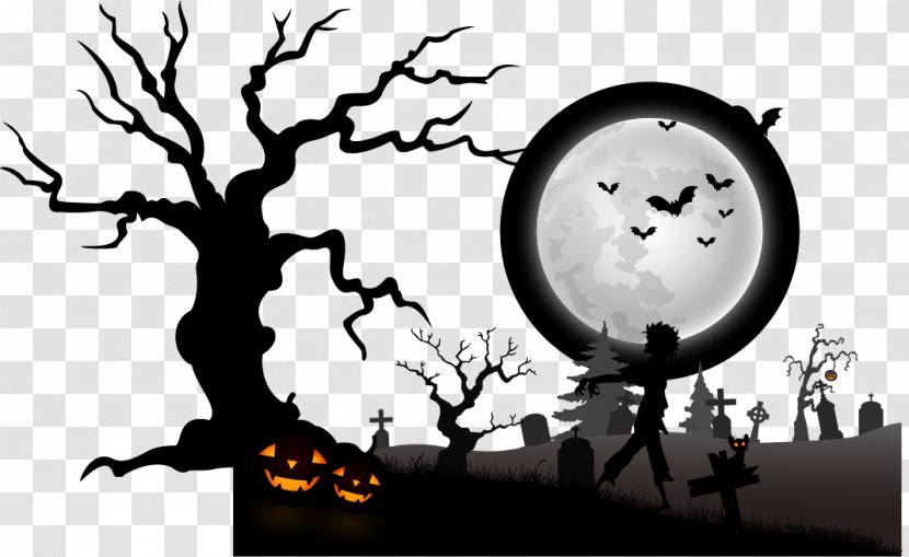 Grey Halloween Poster Vector Material - Illustration - The Tree Transparent PNG