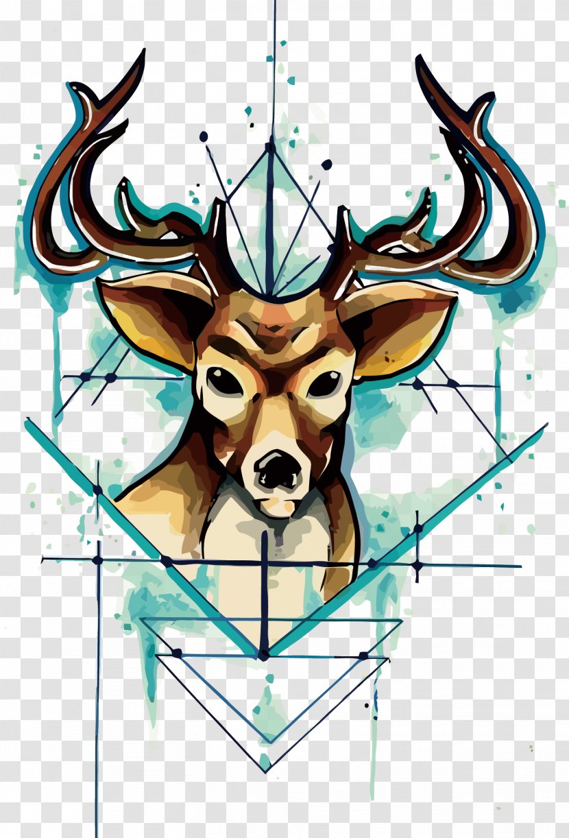 Deer Unicorn Tattoo Drawing - Vector Watercolor Head Transparent PNG