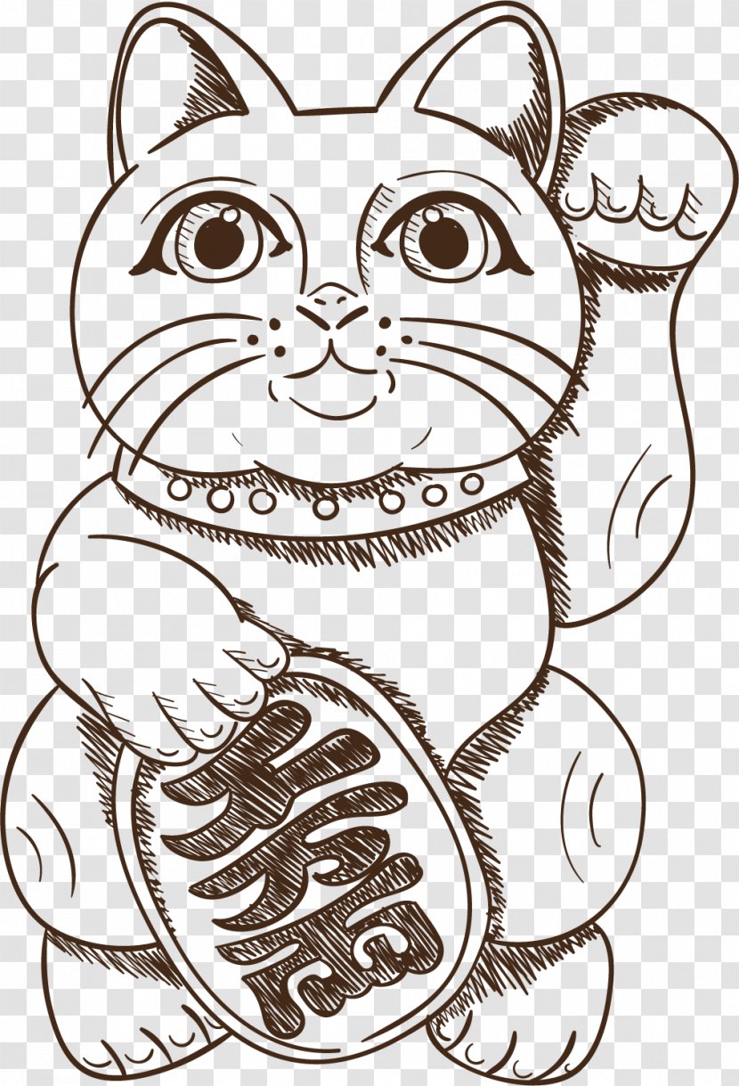 Culture Of Japan Clip Art - Black And White - Lucky Cat Vector Elements Transparent PNG