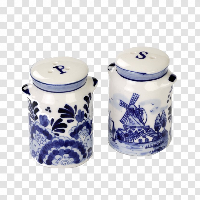 Delftware Ceramic Salt And Pepper Shakers Black - Lid Transparent PNG