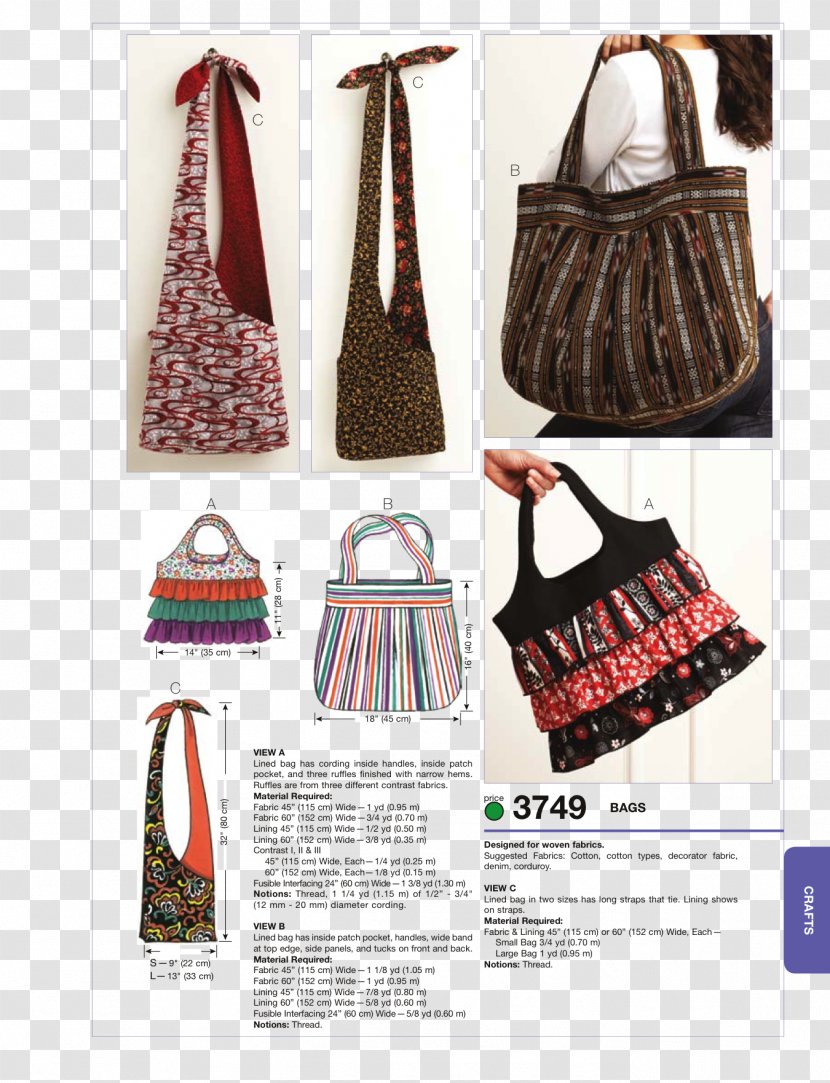 Handbag Sewing Tote Bag Pattern - Pants - Supplies Transparent PNG