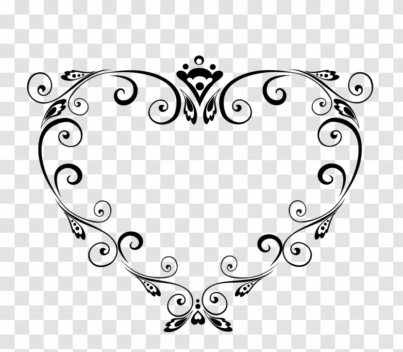 Black And White Heart Line - Flower - Heart-shaped Border Vector Transparent PNG