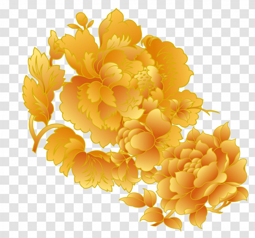 China Moutan Peony Motif Gold - Flower Arranging - Golden Chinese Elements Decorative Patterns Transparent PNG