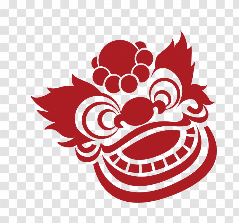 China Lions Head Chinese New Year - Dragon - Wind Red Geely Lion Paper Cut Transparent PNG