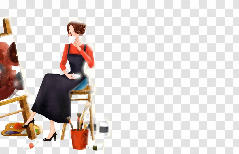 Watercolor Painting Cartoon Illustration - Orange - Casual Woman Painted Transparent PNG