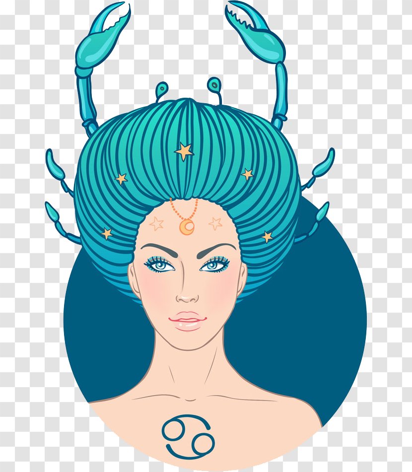 Cancer Astrological Sign Zodiac Illustration - Tree - Creative Blue Hair Transparent PNG