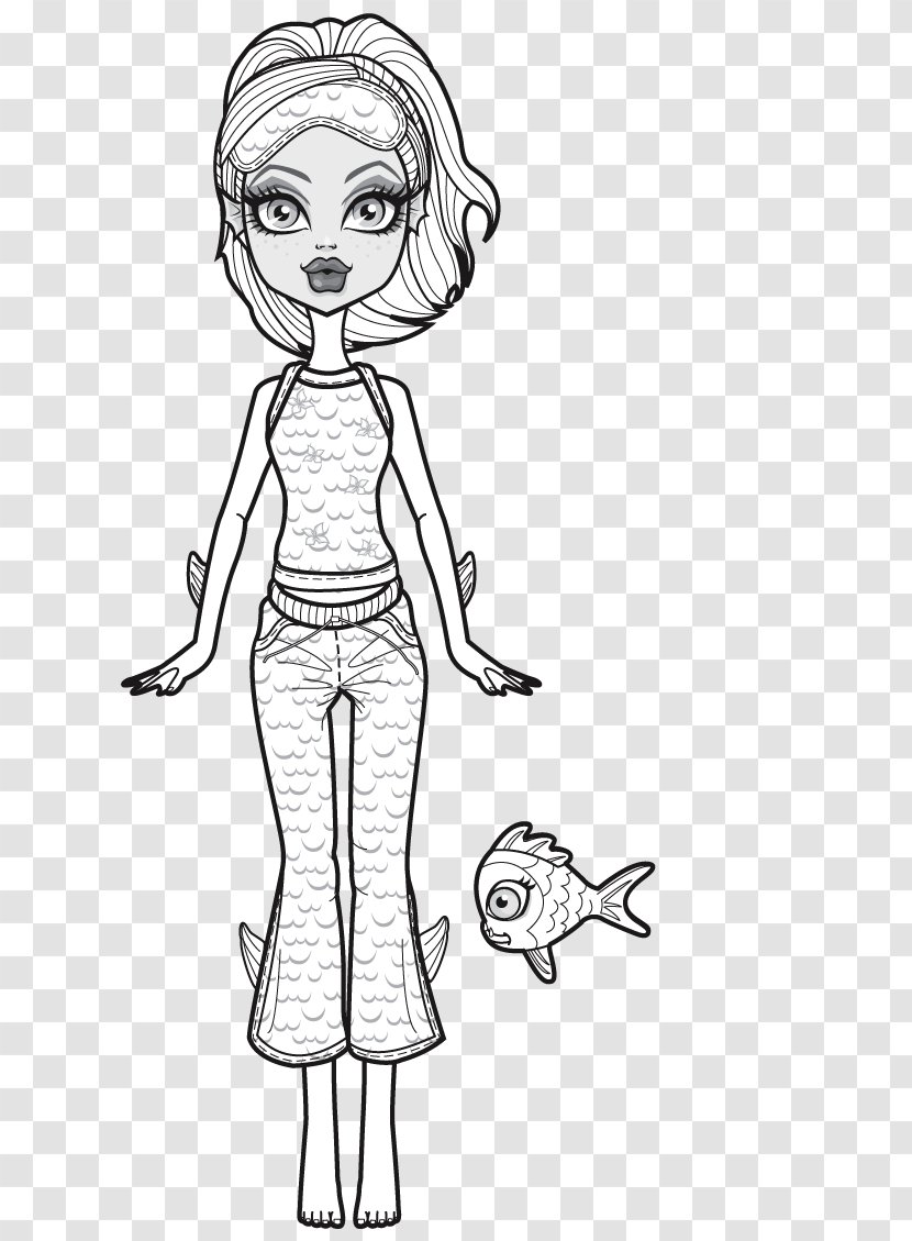 Line Art Monster High Black And White Clip - Silhouette - Lagoona Cliparts Transparent PNG